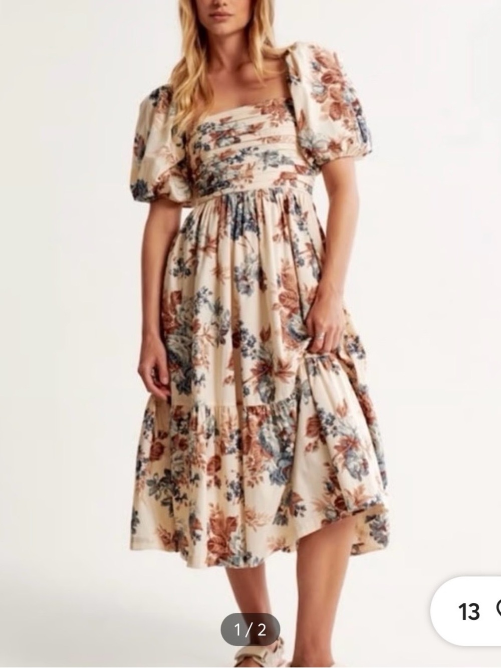 Abercrombie & Fitch Cream Floral Midi Dress with Blue and Brown Print